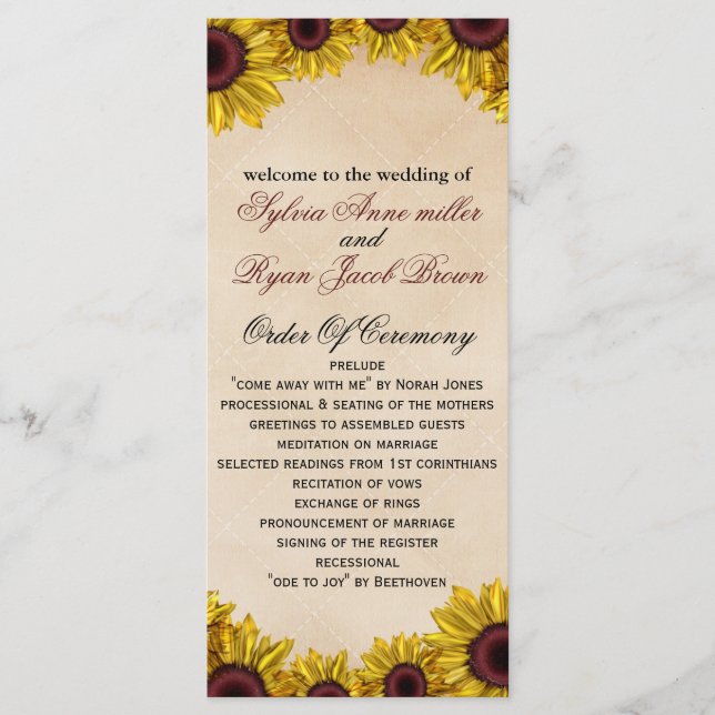 Rustic Sunflower Wedding Program (Front)