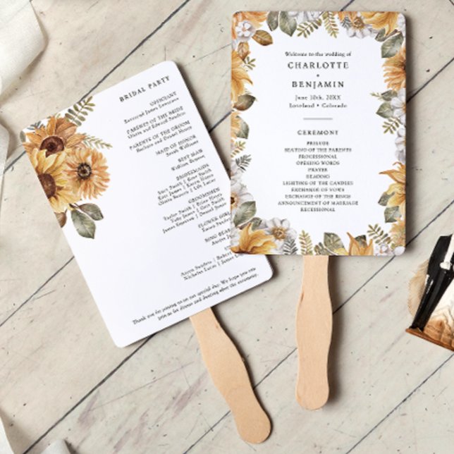 Rustic Sunflower Wedding Programs Hand Fan (Rustic Sunflower Wedding Programs Hand Fan by Painted Paperie
)