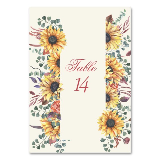 Rustic Sunflower Wedding Reception  Table Number (Front)