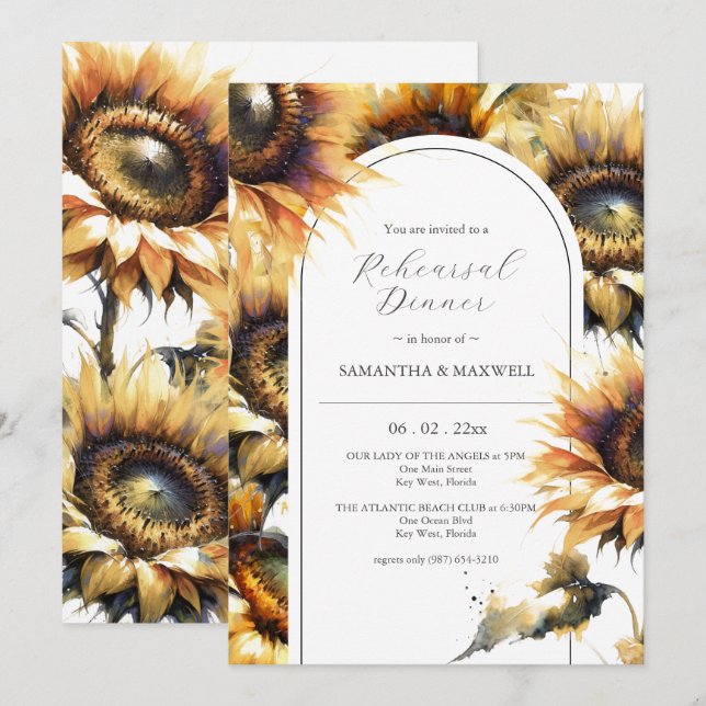 Rustic Sunflower Wedding Rehearsal Dinner Invitation (Front/Back)
