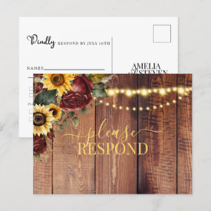 Rustic Sunflower Wedding RSVP  Postcard