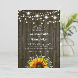 Rustic Sunflower Wedding Save the Date Invitation