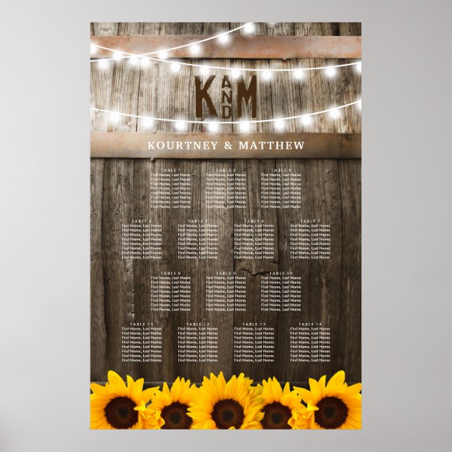 Rustic Sunflower Wedding Seating Table Chart (Front)