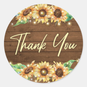 Rustic Sunflower Wedding Shower Party Thank You Classic Round Sticker