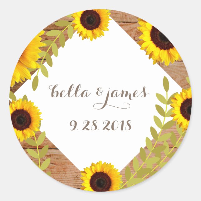 Rustic Sunflower Wedding Stickers (Front)