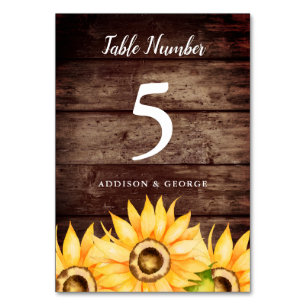 Rustic Sunflower Wedding Table Number