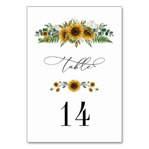 Rustic Sunflower Wedding Table Number