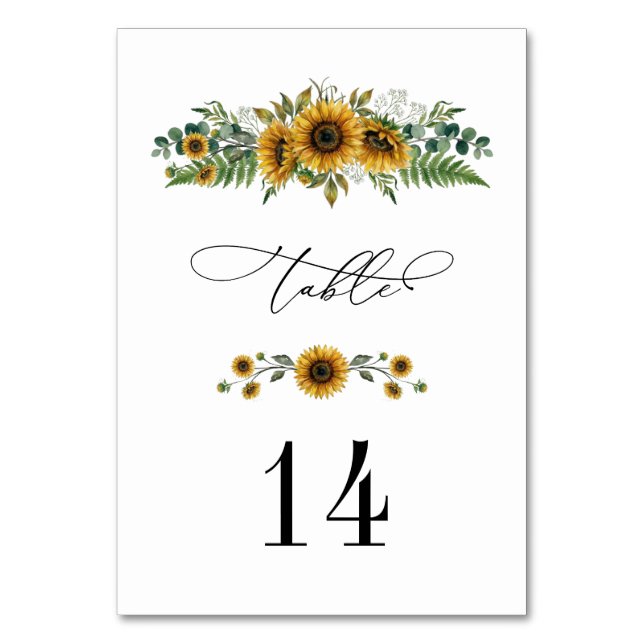 Rustic Sunflower Wedding Table Number (Front)