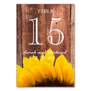 Rustic Sunflower Wedding Table Number Card