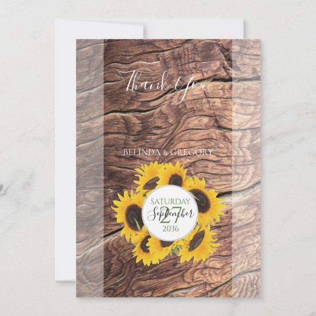 Rustic Sunflower Wedding Thank You Card (Back)