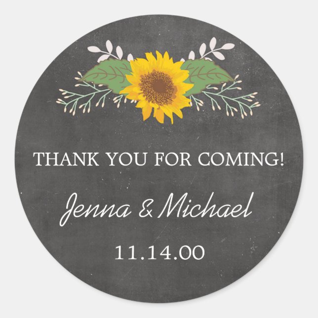 Rustic Sunflower Wedding thank you favour sticker (Front)