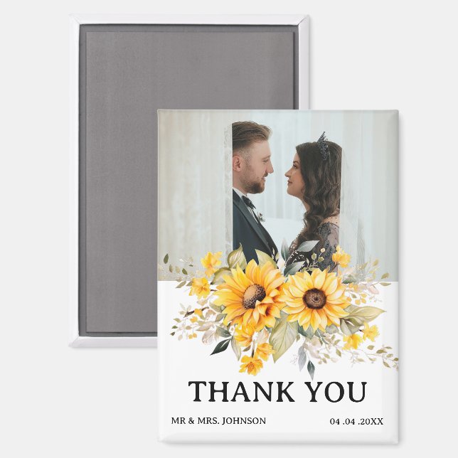 Rustic Sunflower Wedding Thank You Magnet (Front/Back)