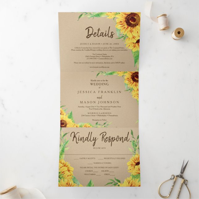 Rustic Sunflower Wedding Tri-Fold Invitations (Inside)