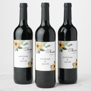 Rustic Sunflower Wedding Wine Labels
