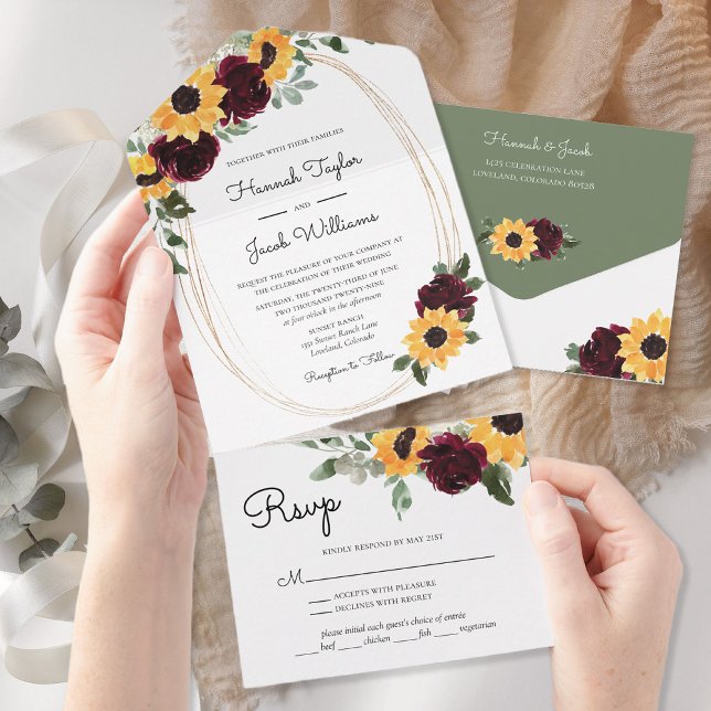 Rustic Sunflower Wedding with RSVP All In One Invitation (Creator Uploaded)