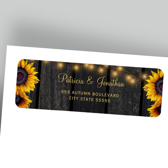 Rustic sunflower wedding wood return address  label (Creator Uploaded)