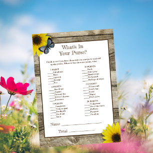 Rustic Sunflower What's In Your Purse Baby Shower Invitation