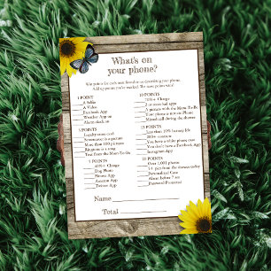 Rustic Sunflower What's On Your Phone Baby Shower Invitation
