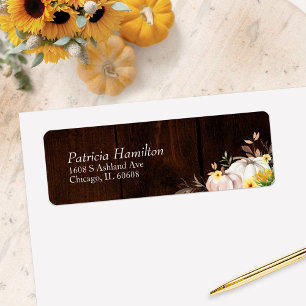 Rustic Sunflower White Pumpkin Wood Fall Wedding Return Address Label