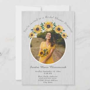 Rustic Sunflower  White Wood Wedding Bridal Shower Invitation