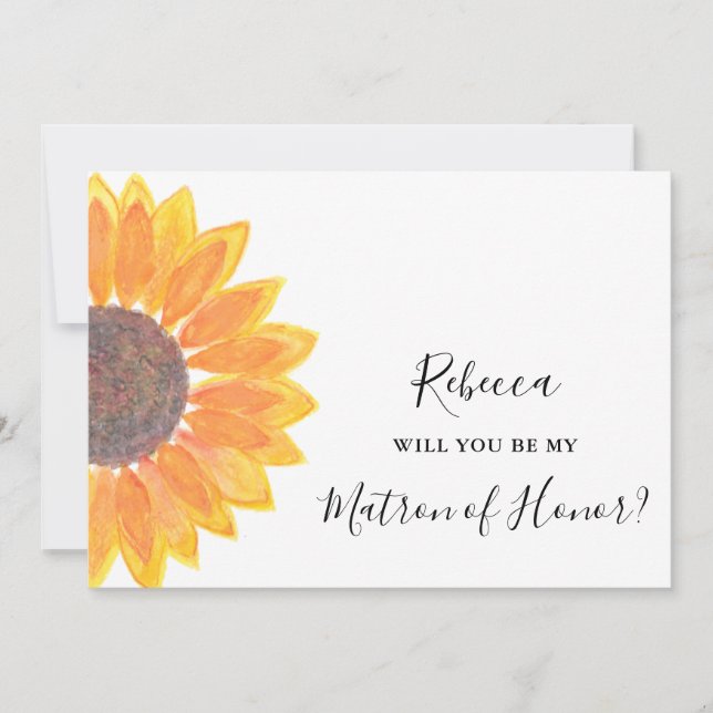 Rustic Sunflower Will You Be My Matron of Honour Invitation (Front)