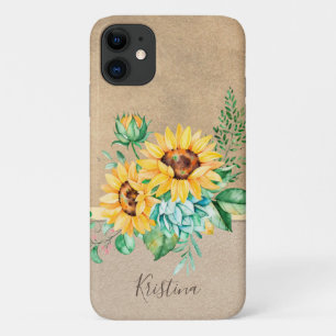 Rustic Sunflower with Name iPhone 11 Case
