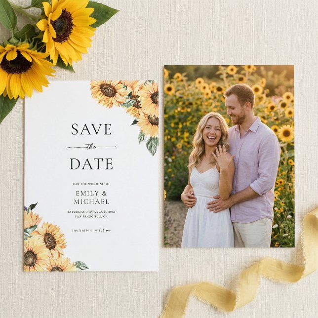 Rustic Sunflower With Photo Elegant Wedding Save The Date (Creator Uploaded)