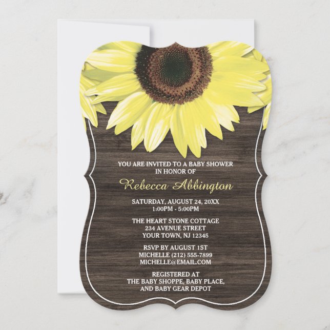 Rustic Sunflower Wood Baby Shower Invitations (Front)