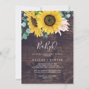 Rustic Sunflower   Wood BabyQ Baby Shower Barbecue Invitation