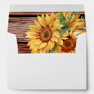 Rustic Sunflower Wood Background Script Wedding C Envelope