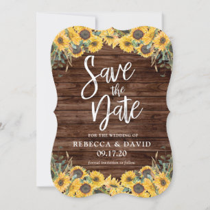 Rustic Sunflower Wood Barn Wedding Save the Dates Invitation