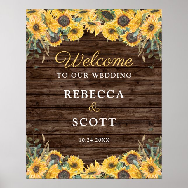Rustic Sunflower Wood Barn Wedding Welcome Poster (Front)