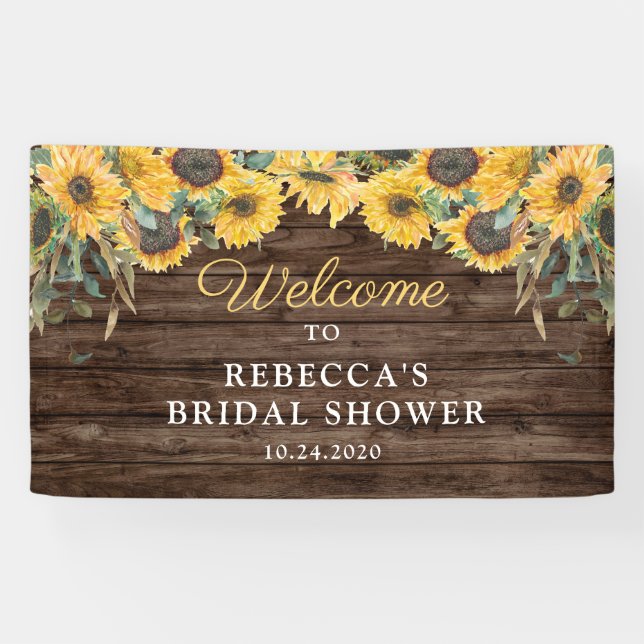 Rustic Sunflower Wood Bridal Shower Banner (Horizontal)