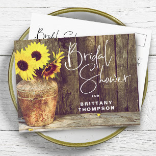 Rustic Sunflower Wood Bridal Shower Invitation Postcard