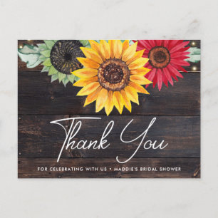 Rustic Sunflower Wood Bridal Shower Thank You Card