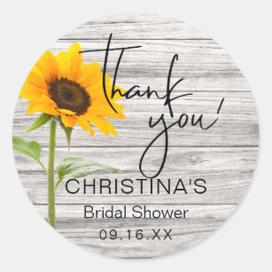Rustic Sunflower Wood Bridal Shower Thank You Classic Round Sticker