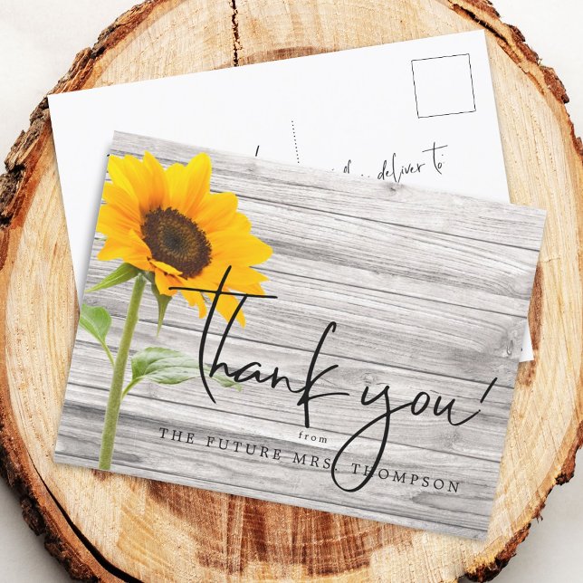 Rustic Sunflower Wood Bridal Shower Thank You Postcard (Rustic Sunflower Wood Bridal Shower Thank You Postcard)