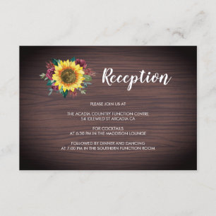 Rustic Sunflower Wood Floral Wedding Reception Enclosure Card