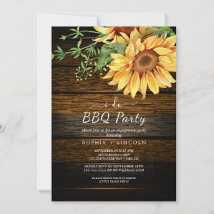 Rustic Sunflower & Wood "I Do BBQ" Engagement Part Invitation