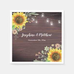 Rustic Sunflower Wood Jar Lights Wedding Napkin