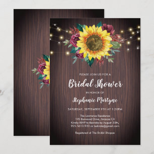 Rustic Sunflower Wood Lights Floral Bridal Shower Invitation