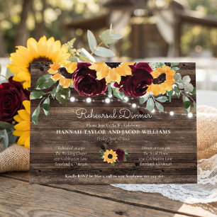 Rustic Sunflower Wood Lights Rehearsal Dinner Invitation