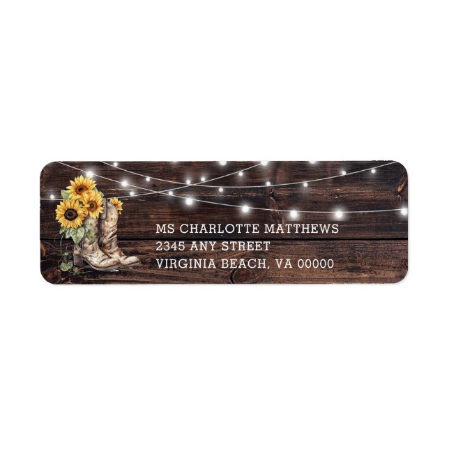 Rustic Sunflower Wood Lights Return Address Label (Front)