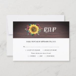 Rustic Sunflower Wood Meals Wedding RSVP Card