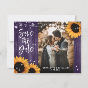 Rustic Sunflower Wood Purple Wedding Photo Save The Date