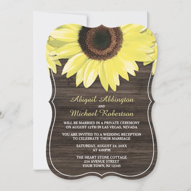 Rustic Sunflower Wood Reception Only Invitations (Front)