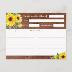 Rustic Sunflower Wood Recipe Cards