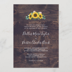 Rustic Sunflower   Wood Traditional Wedding Invitation