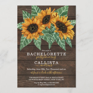 Rustic Sunflower Wood Watercolor Bachelorette Invitation