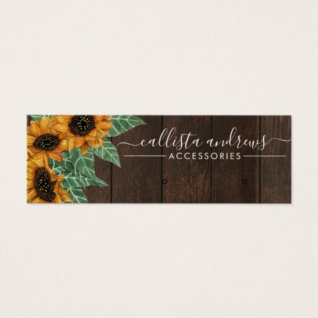 Rustic Sunflower Wood Watercolor Earring Display (Front)